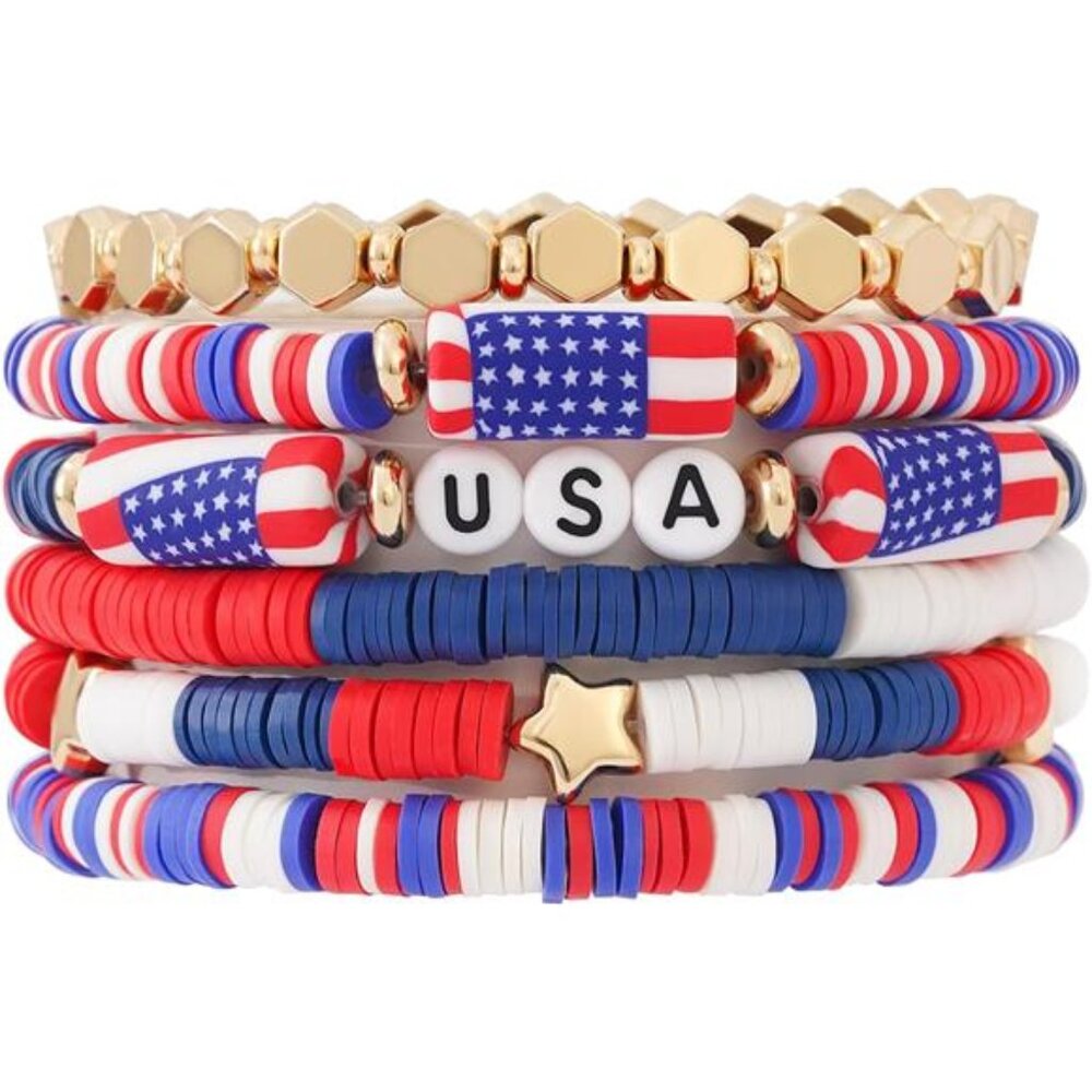 Surfer Heishi Clay Bead Bracelets for Women Bohemian Stackable Gold Flag 2